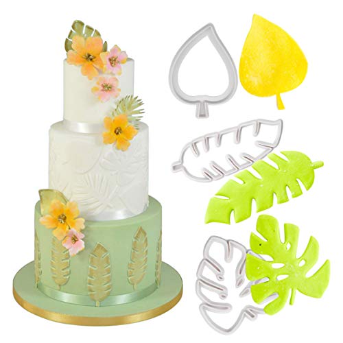 AvoDovA 4 Piezas Cortadores Galleta Tropical de Hoja, Juego de Moldes Galletas, Cortadores Galleta de Plástico, Molde de Hoja Art Hornear Kitchenware para Fondant Galletas Decoración de Pasteles