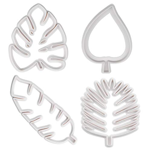 AvoDovA 4 Piezas Cortadores Galleta Tropical de Hoja, Juego de Moldes Galletas, Cortadores Galleta de Plástico, Molde de Hoja Art Hornear Kitchenware para Fondant Galletas Decoración de Pasteles
