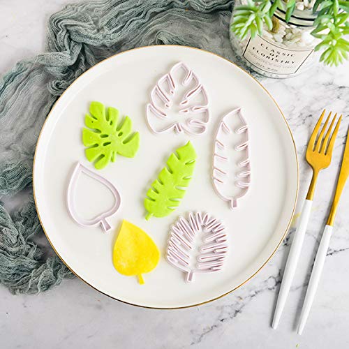 AvoDovA 4 Piezas Cortadores Galleta Tropical de Hoja, Juego de Moldes Galletas, Cortadores Galleta de Plástico, Molde de Hoja Art Hornear Kitchenware para Fondant Galletas Decoración de Pasteles