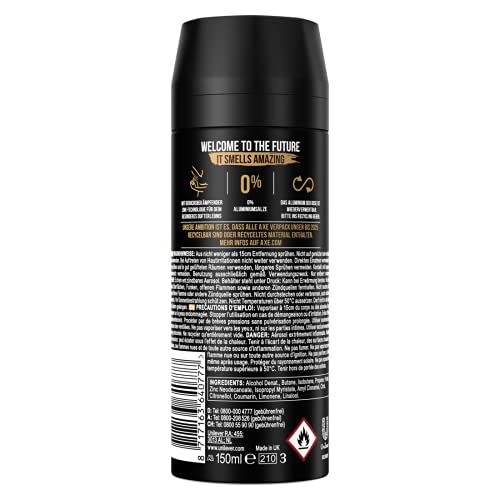 Axe Dark Temptation Spray corporal, desodorante sin aluminio combate las bacterias y los olores desagradables, 150 ml, 3 unidades