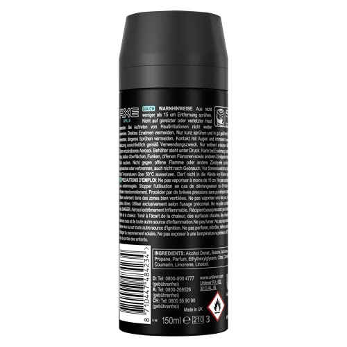 Axe Desodorante en spray Apollo sin aluminio con protección eficaz contra el olor corporal, 150 ml, 1 unidad, el embalaje puede variar