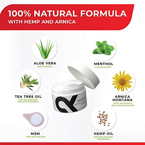 AXLETIC Crema Arnica y Aceite de Cañamo - Crema Dolores Musculares y Articulaciones - Pomada Antiinflamatoria Dolor Espalda - Aceite Cañamo Relajante Muscular - Arnica Crema Masaje Fisioterapia, 100ml