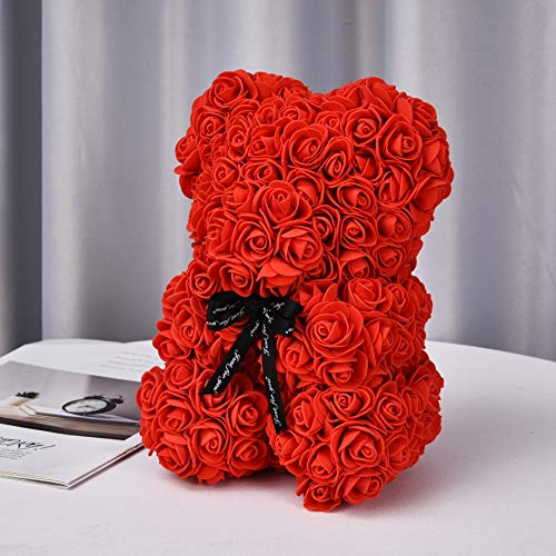 AZXU Oso Rosa - Oso de Peluche Rosa en Cada Oso Rosa - Oso de Flores Aniversario, Oso Rosa, Madres, Oso de Peluche Rosa. - ¡Caja de Regalo Transparente incluida! 10 Pulgadas (Red)