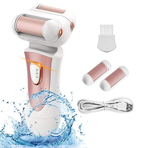 Babacom Lima Electrica Pies, Pedicura Electrico Impermeable Recargable con 2 Cabezales de Rodillo [Grueso & Fino], Lima Pies Profesional Cuidado de Pies