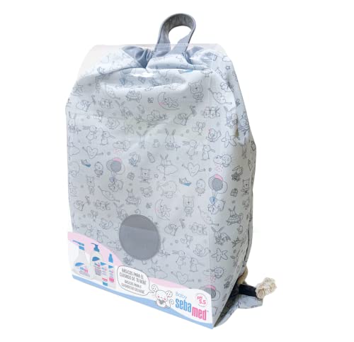 Baby Sebamed mochila regalo bebé recién nacido con motivos infantiles (unisex), Espuma de Baño 500 ml, Leche Corporal 400 ml, Colonia sin Alcohol 250 ml, Crema Balsámica 50 ml, 1 Unidad (Paquete de 1)