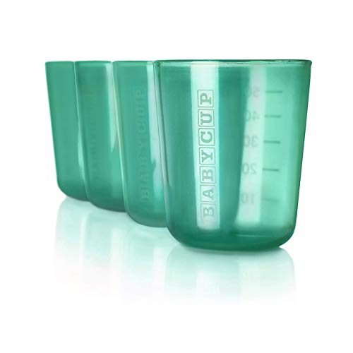 Babycup Primer Vaso - taza de aprendizaje para bebés y niños 4m+, sippy cup abierta graduada y transparente, 100% biodegradable y reciclable, libre de BPA, capacidad de 50ml, set de 4, (verde)
