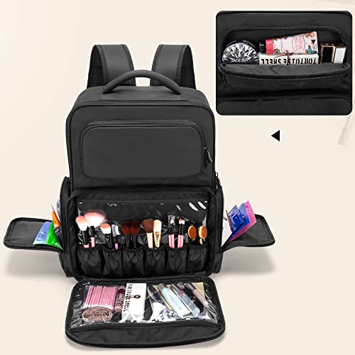 BAFASO Mochila Grande de Maquillaje, Estuche de Maquillaje con Funda para Portátil, Bolsa de Maquillaje, Negro