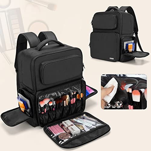 BAFASO Mochila Grande de Maquillaje, Estuche de Maquillaje con Funda para Portátil, Bolsa de Maquillaje, Negro