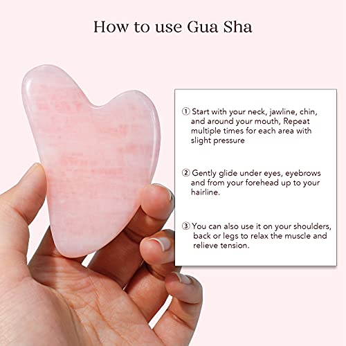 BAIMEI Rodillo De Jade y Gua Sha Set, Rodillo Cuarzo Rosa Skin Care Tool, Rodillo Facial Lifting y Reafirma Rostro, Cuello, Gua Sha Reduce Arrugas y Masajea Ojos