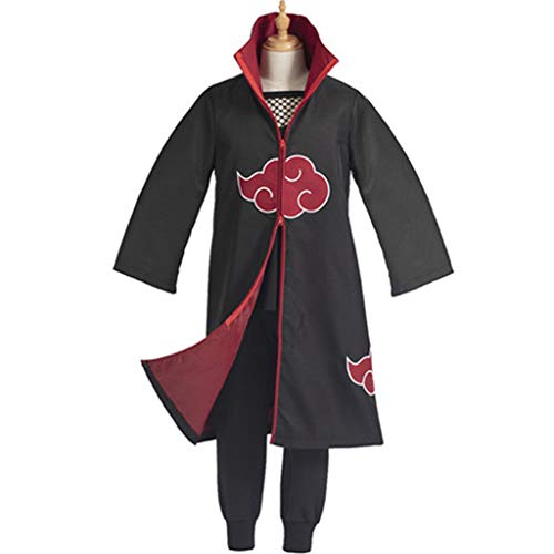 Baipin 3 Piezas Set Disfraz de Itachi Uchiha (Akatsuki) Cosplay Naruto Capa Larga de Naruto Akatsuki Diadema de Naruto Leaf Village y Anillo de Naruto Akatsuki para fanáticos de Naruto Unisex
