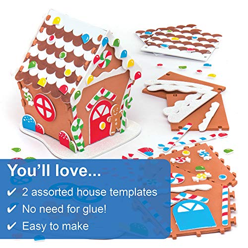 Baker Ross Kits de casa de pan de jengibre de espuma: suministros creativos de arte y manualidades navideños para que los niños hagan y decoren (paquete de 2)