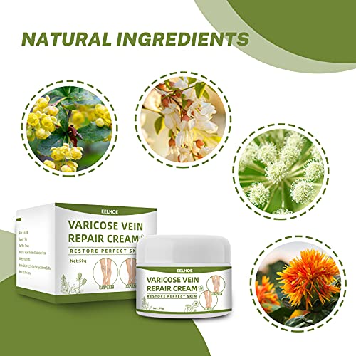 Bakermiche Crema de Varices Crema de reparación de piernas de araña Crema para vasculares Alivio de la angitis por flebitis para Las piernas Crema calmante para Las piernas Circulacion Piernas