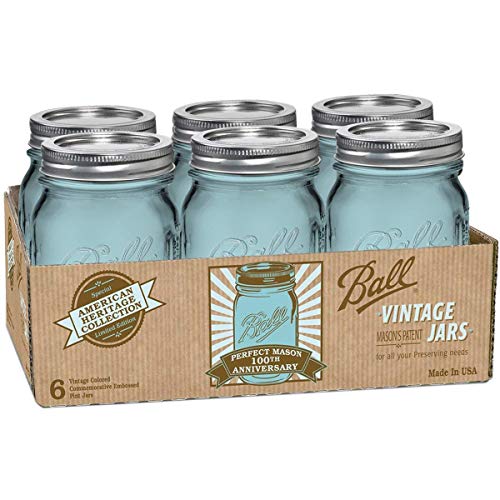 Ball Jar Heritage Collection - Juego de 6 tarros de pinta con tapas y bandas, color azul