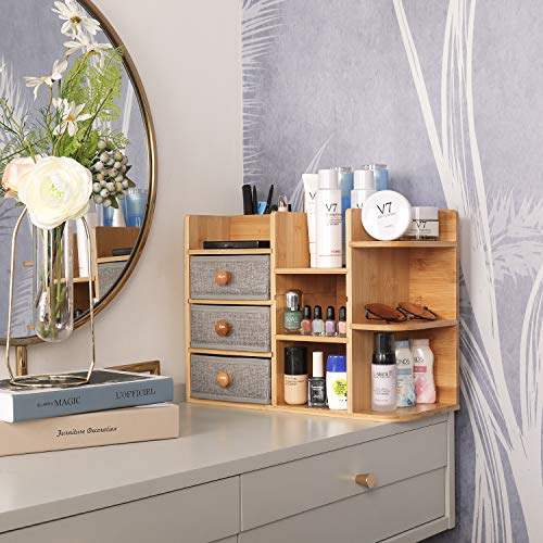 Bambú-Maquillaje-Cosmético-Organizador de almacenamiento, Multifunción de madera Cosméticos de gran capacidad, organizador de cosméticos, caja organizadora de bambú natural