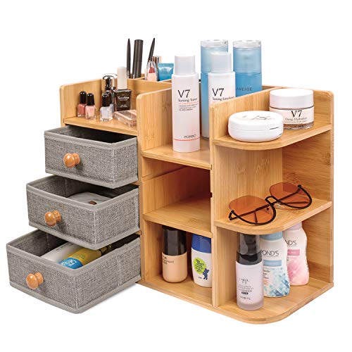 Bambú-Maquillaje-Cosmético-Organizador de almacenamiento, Multifunción de madera Cosméticos de gran capacidad, organizador de cosméticos, caja organizadora de bambú natural