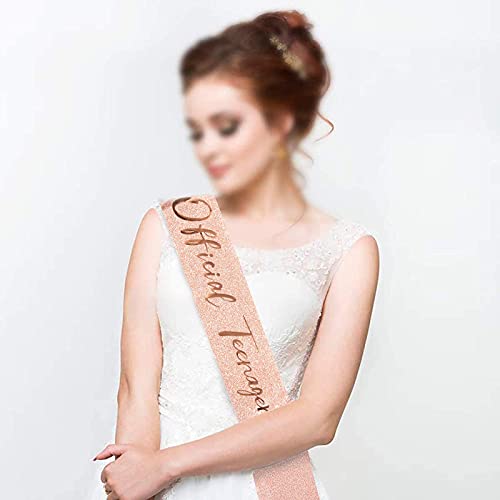 Banda y corona de 13 cumpleaños, banda y tiara oficial de oro rosa para adolescentes, regalos de 13 cumpleaños para felices fiestas de 13 cumpleaños