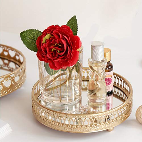 Bandeja de Almacenamiento de Joyas Cosméticas, Bandeja Decorativa Adornada con Espejo Metal, Bandeja de Almacenamiento de Mesa, Bandejas de Frutas, Bandejas para Baño, Mesa, Perfume