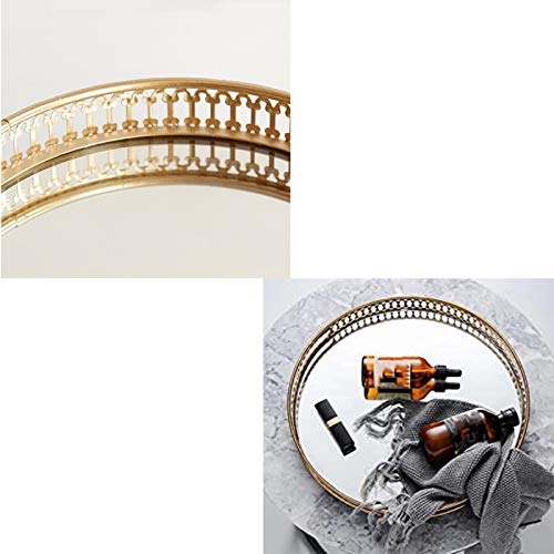 Bandeja de Almacenamiento de Joyas Cosméticas, Bandeja Decorativa Adornada con Espejo Metal, Bandeja de Almacenamiento de Mesa, Bandejas de Frutas, Bandejas para Baño, Mesa, Perfume