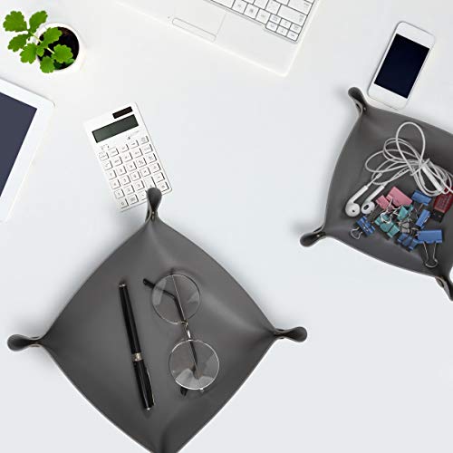Bandeja de Valet Cuero Organizador, Práctica Caja de Almacenamiento Soporte Cuadrado Plegable para Carteras, Relojes, llaves, Monedas, Teléfonos Celulares y Equipos de Oficina (2pcs)