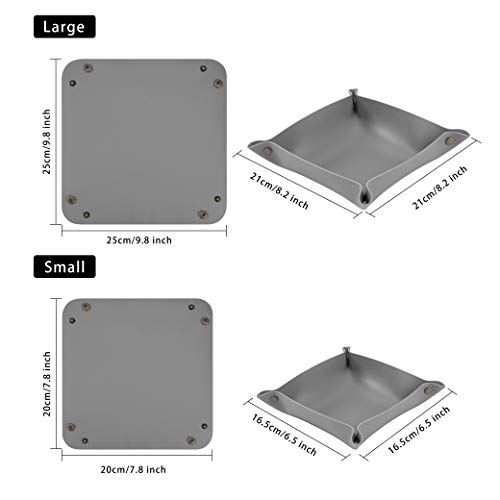 Bandeja de Valet Cuero Organizador, Práctica Caja de Almacenamiento Soporte Cuadrado Plegable para Carteras, Relojes, llaves, Monedas, Teléfonos Celulares y Equipos de Oficina (2pcs)