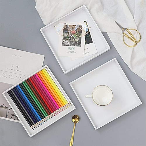 Bandejas Decorativas, Bandeja Madera Blanca Bandeja Cosmética Portatil para Perfume Lociones Cosméticos Baño, 20x20cm