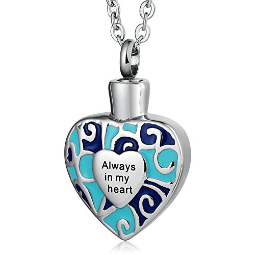 Banemi Collar Mujer Fiesta, Acero Inoxidable Collar Acero Hombre Azul Corazón Regalo de Collar de Graduación para Novio