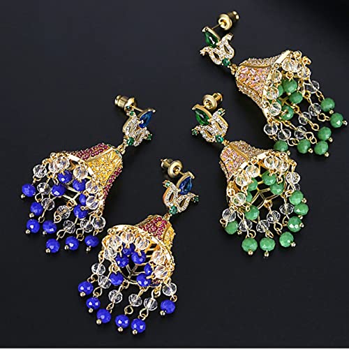 Banemi Pendientes Mujer, Pendientes Bisuteria Mujer Campanas Azul Cubic Zirconia Cobre Poste con Fricción Espalda Pendientes Colgantes Regalo para Esposa