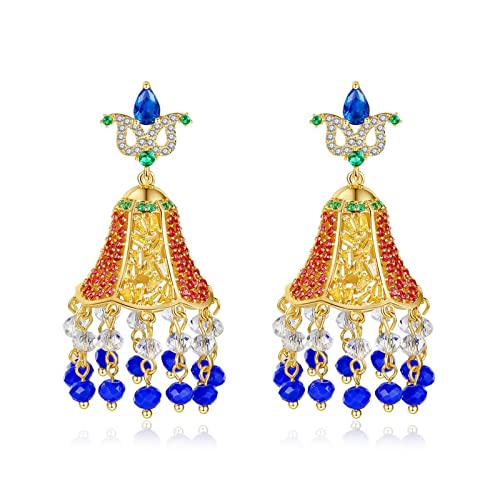 Banemi Pendientes Mujer, Pendientes Bisuteria Mujer Campanas Azul Cubic Zirconia Cobre Poste con Fricción Espalda Pendientes Colgantes Regalo para Esposa