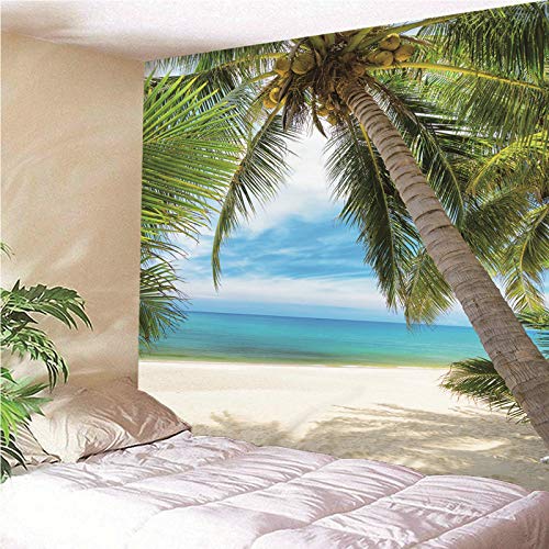 Banemi Tapiz Nordico, Tapices para Sofa Poliéster Verde Azul Coconut Palm Beach Océano Colgante de Pared Ropa de Cama Colcha 300X260Cm