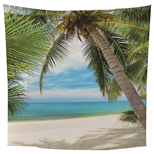 Banemi Tapiz Nordico, Tapices para Sofa Poliéster Verde Azul Coconut Palm Beach Océano Colgante de Pared Ropa de Cama Colcha 300X260Cm