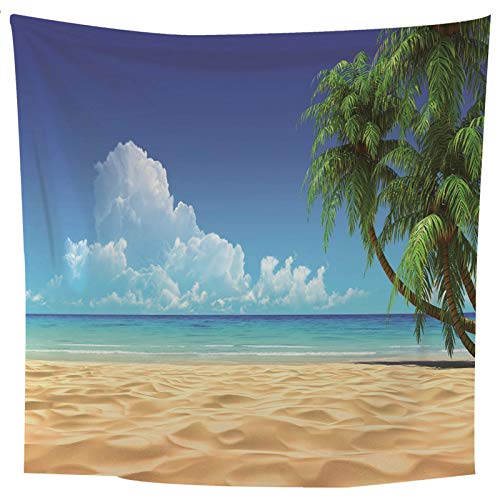 Banemi Tapiz Pequeño, Tapiz Pared Colorido Poliéster Azul Verde Playa Coconut Tree Océano Cielo Colcha de Pícnic, Manta de Pared 350X256Cm
