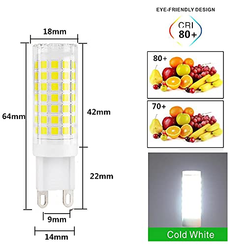 BANGSHUO G9 9W LED Blanco Fría 6000K Bombilla LED G9 Equivalente a Halogeno 80W Spot Luz G9 900LM Bajo Consumo 230V lámpara G9 Haz de Ángulo 360 ° No Regulable Dormitorio Salón Cocina--Pack de 10