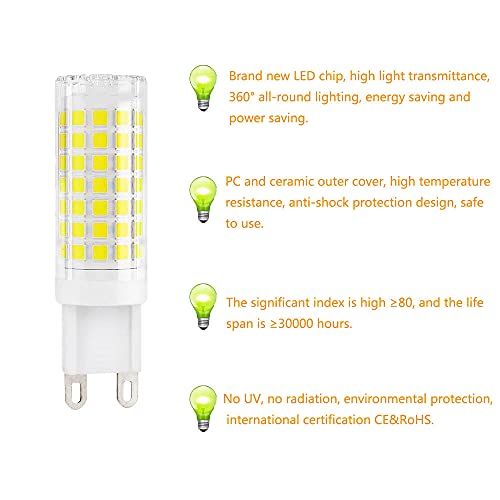 BANGSHUO G9 9W LED Blanco Fría 6000K Bombilla LED G9 Equivalente a Halogeno 80W Spot Luz G9 900LM Bajo Consumo 230V lámpara G9 Haz de Ángulo 360 ° No Regulable Dormitorio Salón Cocina--Pack de 10
