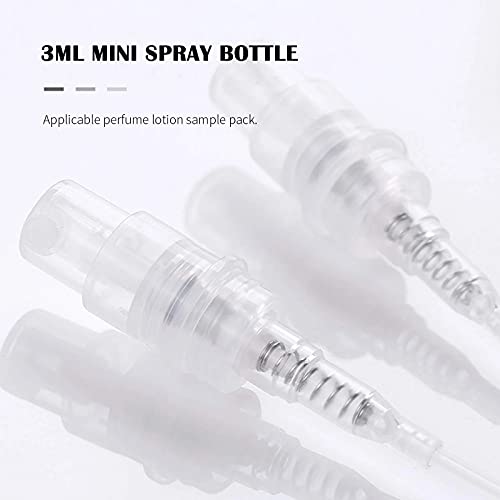 BAQI 30 botellas vacías mini atomizador de spray de 3 ml, botella recargable de plástico de niebla portátil, botella de muestra vacía de perfume para herramienta de maquillaje líquido de perfume