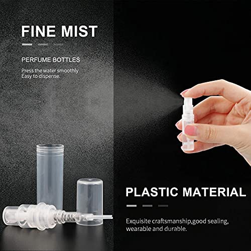 BAQI 30 botellas vacías mini atomizador de spray de 3 ml, botella recargable de plástico de niebla portátil, botella de muestra vacía de perfume para herramienta de maquillaje líquido de perfume