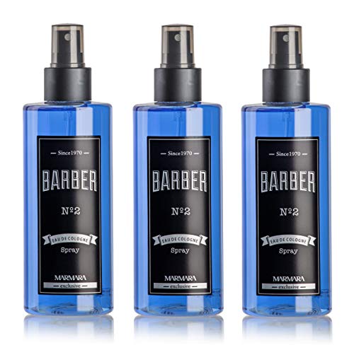BARBER MARMARA No.2 Eau de Cologne Pump-Spray Men (3x 250 ml) After Shave Hombres - Agua perfumada - Refresca los refrescos - Fragancia masculina - Alcohol desinfectante 70 ° - Fragancia de barbería