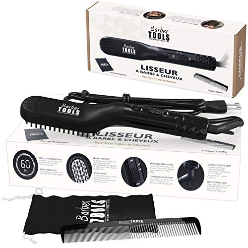 Barber Tools - Plancha para barba 2 en 1 – Cepillo alisador para barba y cabello diseñado para los hombres – Peine para el cuidado del cabello y el cuidado de la barba – Temperatura ajustable