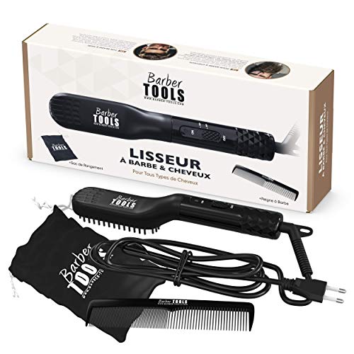 Barber Tools - Plancha para barba 2 en 1 – Cepillo alisador para barba y cabello diseñado para los hombres – Peine para el cuidado del cabello y el cuidado de la barba – Temperatura ajustable