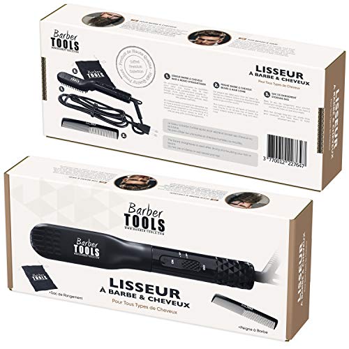 Barber Tools - Plancha para barba 2 en 1 – Cepillo alisador para barba y cabello diseñado para los hombres – Peine para el cuidado del cabello y el cuidado de la barba – Temperatura ajustable