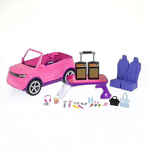Barbie Dreamhouse Coche musical rosa con purpurina, vehículo de juguete para muñecas, regalo para niñas y niños +3 años (Mattel GYJ25)
