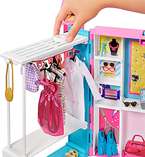 Barbie Muñeca y Dream Closet - Armario Ampliable con Perchero Giratorio - 25+ Prendas y Accesorios - Ancho: +60 cm - Regalo para Niños de 3-7 Años