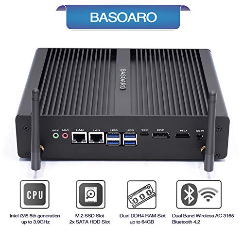 BASOARO Mini computadora de Escritorio, i5 Mini PC, Intel Core i5 8265U, 16G RAM 256G SSD, LAN Dual, EDP/HDMI/Type-C, 4 USB 3.0, 4 USB 2.0, WiFi de Banda Dual, BT, Windows 10 Pro, Montaje VESA