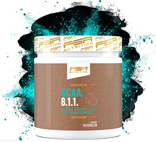 BCAA 8:1:1 aminoácidos esenciales en polvo, veganos y sin dextrosa/maltodextrina, bajos en carbohidratos, 300 g - de la marca de deporte profesional FSA Nutrition, fabricado en Alemania, Sandía