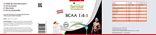 BCAA en Polvo 1:4:1 - Aminoácidos ramificados - Suplemento VEGANO y sin aditivos - Valina + Leucina + Isoleucina- 1kg - Calidad Alemana