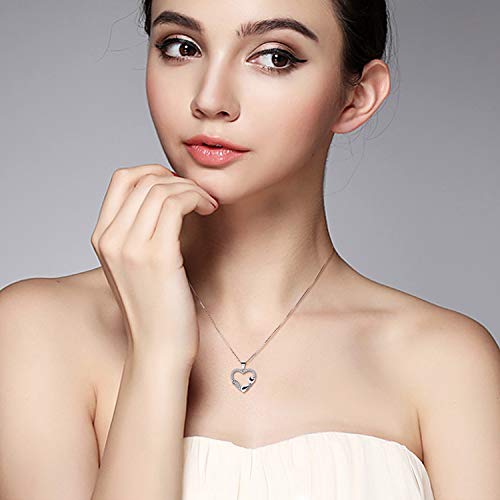 B.Catcher Corazón Collar Mujer Plata de Ley 925 Gato Colgante Navidad con Regalo Originales Cadena 45cm Longitud