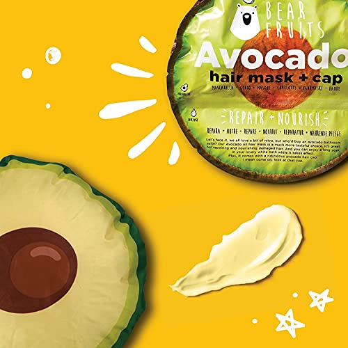 Bear Fruits Mascarilla Pelo Pack + Gorro De Ducha Reutilizable, Aguacate & Coco, Pelo Hidratado & Reparado