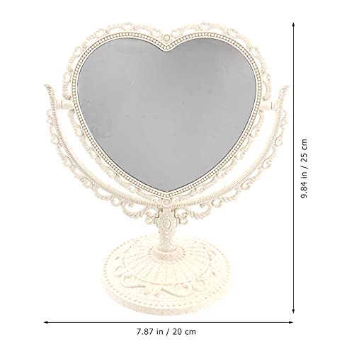 Beaupretty Espejo de doble cara con rotación de 360 grados, espejo cosmético en forma de corazón (beige)