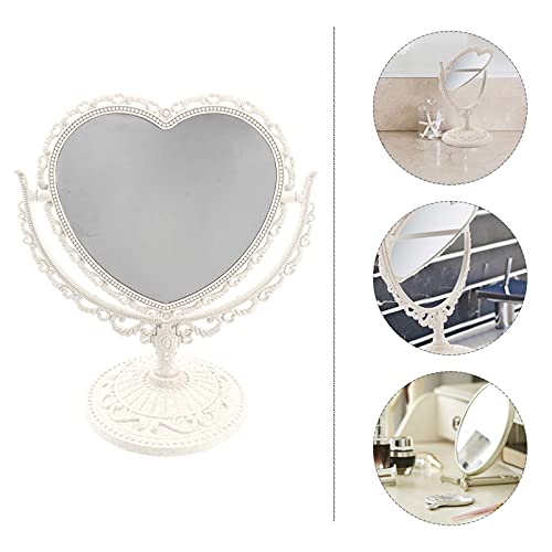 Beaupretty Espejo de doble cara con rotación de 360 grados, espejo cosmético en forma de corazón (beige)