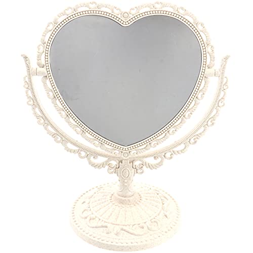 Beaupretty Espejo de doble cara con rotación de 360 grados, espejo cosmético en forma de corazón (beige)