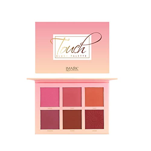 Beaupretty Paleta de rubores cosméticos en polvo de 6 colores, paleta de rubor en mejillas a prueba de agua pigmento de larga duración colorete natural 6 tonos para todos los tonos de piel